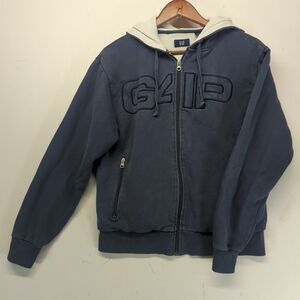 Y2K GAP Thermal Lined Zip Up Hoodie Sweatshirt Men's Size Small Blue